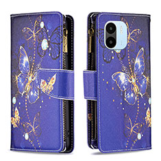 Leather Case Stands Fashionable Pattern Flip Cover Holder B04F for Xiaomi Poco C50 Navy Blue