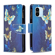 Leather Case Stands Fashionable Pattern Flip Cover Holder B04F for Xiaomi Poco C51 Blue