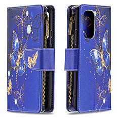 Leather Case Stands Fashionable Pattern Flip Cover Holder B04F for Xiaomi Poco F3 5G Navy Blue