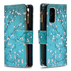 Leather Case Stands Fashionable Pattern Flip Cover Holder B04F for Xiaomi Poco M3 Cyan