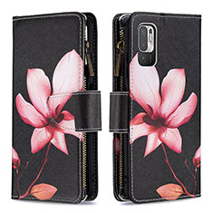 Leather Case Stands Fashionable Pattern Flip Cover Holder B04F for Xiaomi POCO M3 Pro 5G Red