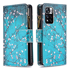 Leather Case Stands Fashionable Pattern Flip Cover Holder B04F for Xiaomi Poco X4 NFC Cyan