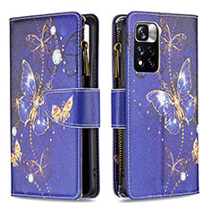 Leather Case Stands Fashionable Pattern Flip Cover Holder B04F for Xiaomi Poco X4 NFC Navy Blue