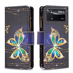 Leather Case Stands Fashionable Pattern Flip Cover Holder B04F for Xiaomi Poco X4 Pro 5G Black