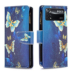 Leather Case Stands Fashionable Pattern Flip Cover Holder B04F for Xiaomi Poco X4 Pro 5G Blue