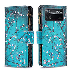 Leather Case Stands Fashionable Pattern Flip Cover Holder B04F for Xiaomi Poco X4 Pro 5G Cyan