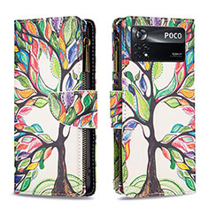 Leather Case Stands Fashionable Pattern Flip Cover Holder B04F for Xiaomi Poco X4 Pro 5G Green