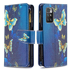 Leather Case Stands Fashionable Pattern Flip Cover Holder B04F for Xiaomi Redmi 10 (2022) Blue