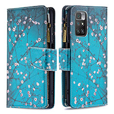 Leather Case Stands Fashionable Pattern Flip Cover Holder B04F for Xiaomi Redmi 10 4G Cyan
