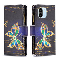 Leather Case Stands Fashionable Pattern Flip Cover Holder B04F for Xiaomi Redmi A2 Black