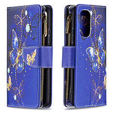 Leather Case Stands Fashionable Pattern Flip Cover Holder B04F for Xiaomi Redmi K40 5G Navy Blue