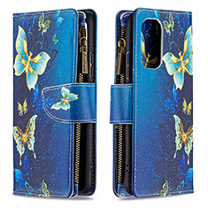 Leather Case Stands Fashionable Pattern Flip Cover Holder B04F for Xiaomi Redmi K40 Pro+ Plus 5G Blue