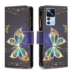 Leather Case Stands Fashionable Pattern Flip Cover Holder B04F for Xiaomi Redmi K50 Ultra 5G Black