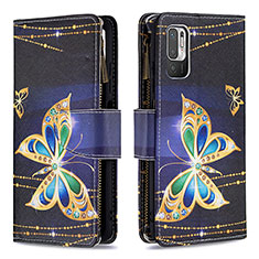 Leather Case Stands Fashionable Pattern Flip Cover Holder B04F for Xiaomi Redmi Note 10 5G Black