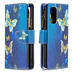 Leather Case Stands Fashionable Pattern Flip Cover Holder B04F for Xiaomi Redmi Note 10 Pro 4G Blue