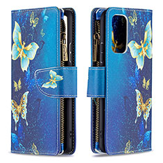 Leather Case Stands Fashionable Pattern Flip Cover Holder B04F for Xiaomi Redmi Note 10 Pro Max Blue