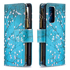 Leather Case Stands Fashionable Pattern Flip Cover Holder B04F for Xiaomi Redmi Note 10 Pro Max Cyan