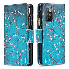 Leather Case Stands Fashionable Pattern Flip Cover Holder B04F for Xiaomi Redmi Note 11 4G (2021) Cyan