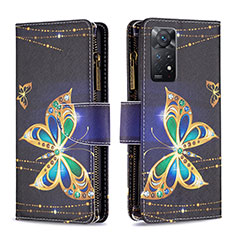 Leather Case Stands Fashionable Pattern Flip Cover Holder B04F for Xiaomi Redmi Note 11 Pro 4G Black
