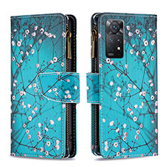 Leather Case Stands Fashionable Pattern Flip Cover Holder B04F for Xiaomi Redmi Note 11 Pro 4G Cyan