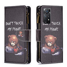 Leather Case Stands Fashionable Pattern Flip Cover Holder B04F for Xiaomi Redmi Note 11 Pro 4G Dark Gray