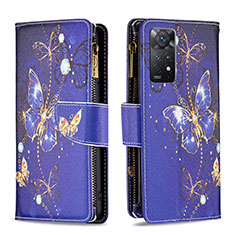 Leather Case Stands Fashionable Pattern Flip Cover Holder B04F for Xiaomi Redmi Note 11 Pro 4G Navy Blue