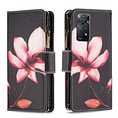 Leather Case Stands Fashionable Pattern Flip Cover Holder B04F for Xiaomi Redmi Note 11 Pro 4G Red