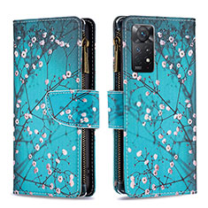 Leather Case Stands Fashionable Pattern Flip Cover Holder B04F for Xiaomi Redmi Note 11 Pro 5G Cyan