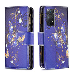 Leather Case Stands Fashionable Pattern Flip Cover Holder B04F for Xiaomi Redmi Note 11 Pro 5G Navy Blue