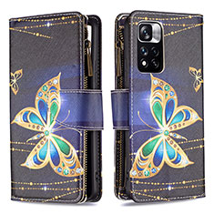 Leather Case Stands Fashionable Pattern Flip Cover Holder B04F for Xiaomi Redmi Note 11 Pro+ Plus 5G Black