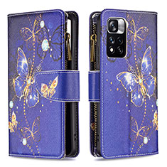 Leather Case Stands Fashionable Pattern Flip Cover Holder B04F for Xiaomi Redmi Note 11 Pro+ Plus 5G Navy Blue