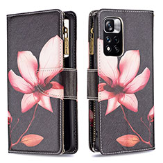 Leather Case Stands Fashionable Pattern Flip Cover Holder B04F for Xiaomi Redmi Note 11 Pro+ Plus 5G Red