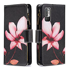 Leather Case Stands Fashionable Pattern Flip Cover Holder B04F for Xiaomi Redmi Note 11 SE 5G Red