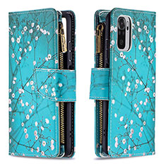 Leather Case Stands Fashionable Pattern Flip Cover Holder B04F for Xiaomi Redmi Note 11 SE India 4G Cyan