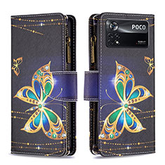 Leather Case Stands Fashionable Pattern Flip Cover Holder B04F for Xiaomi Redmi Note 11E Pro 5G Black