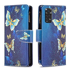 Leather Case Stands Fashionable Pattern Flip Cover Holder B04F for Xiaomi Redmi Note 11S 4G Blue