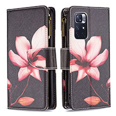 Leather Case Stands Fashionable Pattern Flip Cover Holder B04F for Xiaomi Redmi Note 11T 5G Red