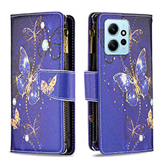 Leather Case Stands Fashionable Pattern Flip Cover Holder B04F for Xiaomi Redmi Note 12 4G Navy Blue