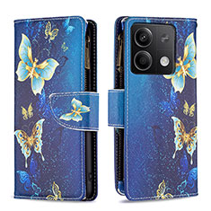 Leather Case Stands Fashionable Pattern Flip Cover Holder B04F for Xiaomi Redmi Note 13 5G Blue