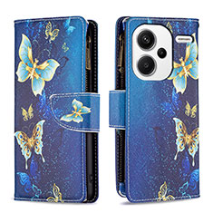 Leather Case Stands Fashionable Pattern Flip Cover Holder B04F for Xiaomi Redmi Note 13 Pro+ Plus 5G Blue