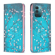 Leather Case Stands Fashionable Pattern Flip Cover Holder B05F for Nokia G11 Cyan