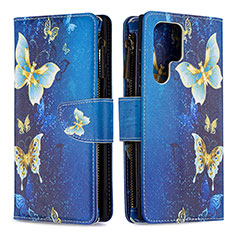 Leather Case Stands Fashionable Pattern Flip Cover Holder B05F for Samsung Galaxy S23 Ultra 5G Blue