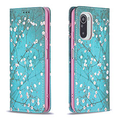 Leather Case Stands Fashionable Pattern Flip Cover Holder B05F for Xiaomi Poco F3 5G Cyan