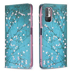 Leather Case Stands Fashionable Pattern Flip Cover Holder B05F for Xiaomi POCO M3 Pro 5G Cyan