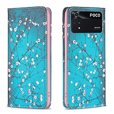 Leather Case Stands Fashionable Pattern Flip Cover Holder B05F for Xiaomi Poco M4 Pro 4G Cyan