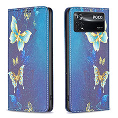 Leather Case Stands Fashionable Pattern Flip Cover Holder B05F for Xiaomi Poco X4 Pro 5G Blue