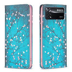 Leather Case Stands Fashionable Pattern Flip Cover Holder B05F for Xiaomi Poco X4 Pro 5G Cyan