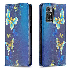 Leather Case Stands Fashionable Pattern Flip Cover Holder B05F for Xiaomi Redmi 10 4G Blue