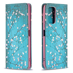 Leather Case Stands Fashionable Pattern Flip Cover Holder B05F for Xiaomi Redmi Note 10 Pro Max Cyan