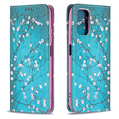 Leather Case Stands Fashionable Pattern Flip Cover Holder B05F for Xiaomi Redmi Note 10S 4G Cyan